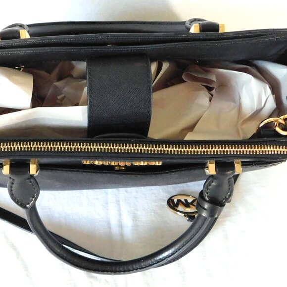 Medium Michael Kors Black Leather & Gold Tote Handbag Purse - Picture 4 of 10